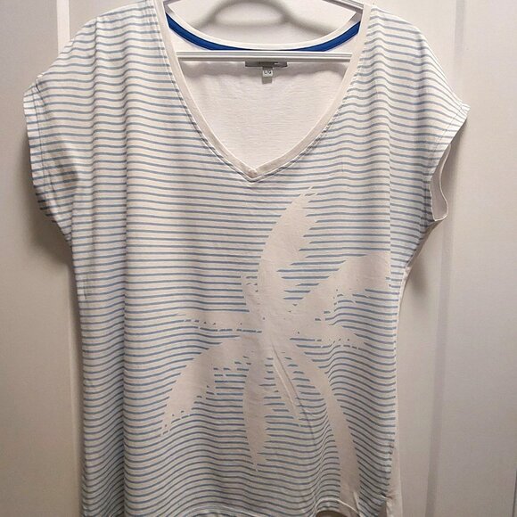 mySTYLE Women's Blue/White Stripe w/Palm Tree Print Cap Sleeves Top - Large - Picture 7 of 10